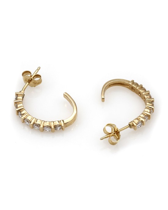 Round Diamond J Hoop Earrings in 14k Yellow Gold