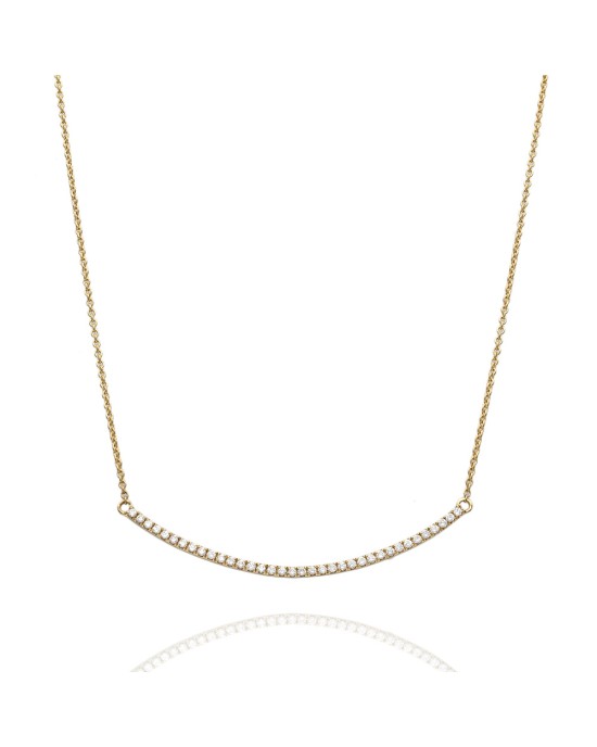 Single Row, Prong Set, Curved Bar Diamond Necklace in 18k Yellow Gold