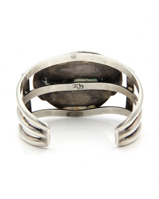 Item #913R- XLG Wide Navajo Stamped Symbols Repousse Sterling Silver Cuff  Bracelet by V&C Hale —Men's and Women's Sterling Silver and Gold Bracelets