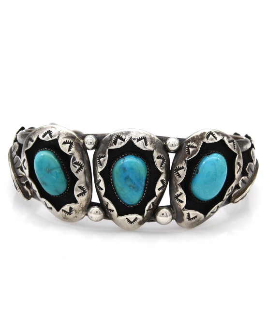 Teddy Goodluck Vintage Navajo Handmade Sterling Silver Turquoise Cuff ...