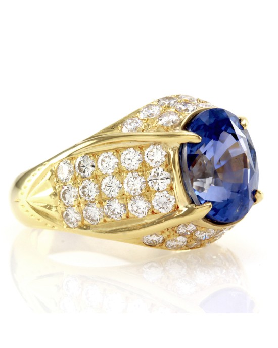 Sapphire & Pave Diamond Dome Ring in 20K Yellow Gold