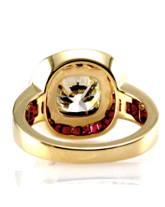 2.ct Old European Cut Diamond Engagement Ring w/ Rubies in K
