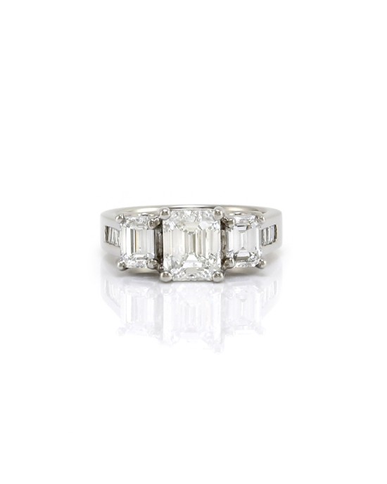 Certified 7.95CT Emerald & Baguette Cut Diamond 14K White Gold Proposing Ring