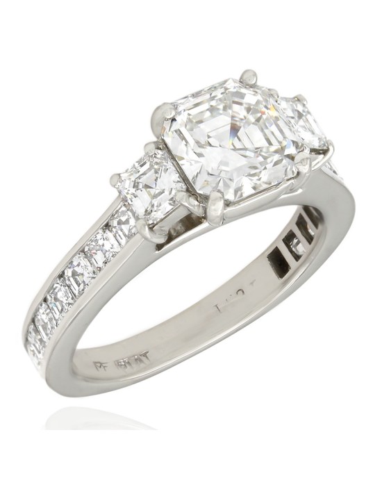 Square Emerald Diamond Three Stone Engagement Ring in Platinum