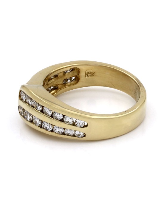 Double Row Round Diamond Channel Set Ring in 14K Yellow Gold