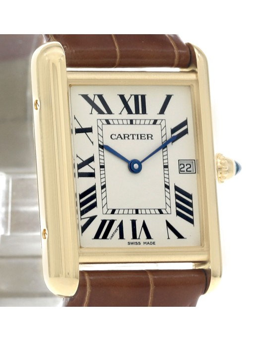 Tank Louis Cartier Watch Small Model, Quartz Movement, Yellow Gold, Leather