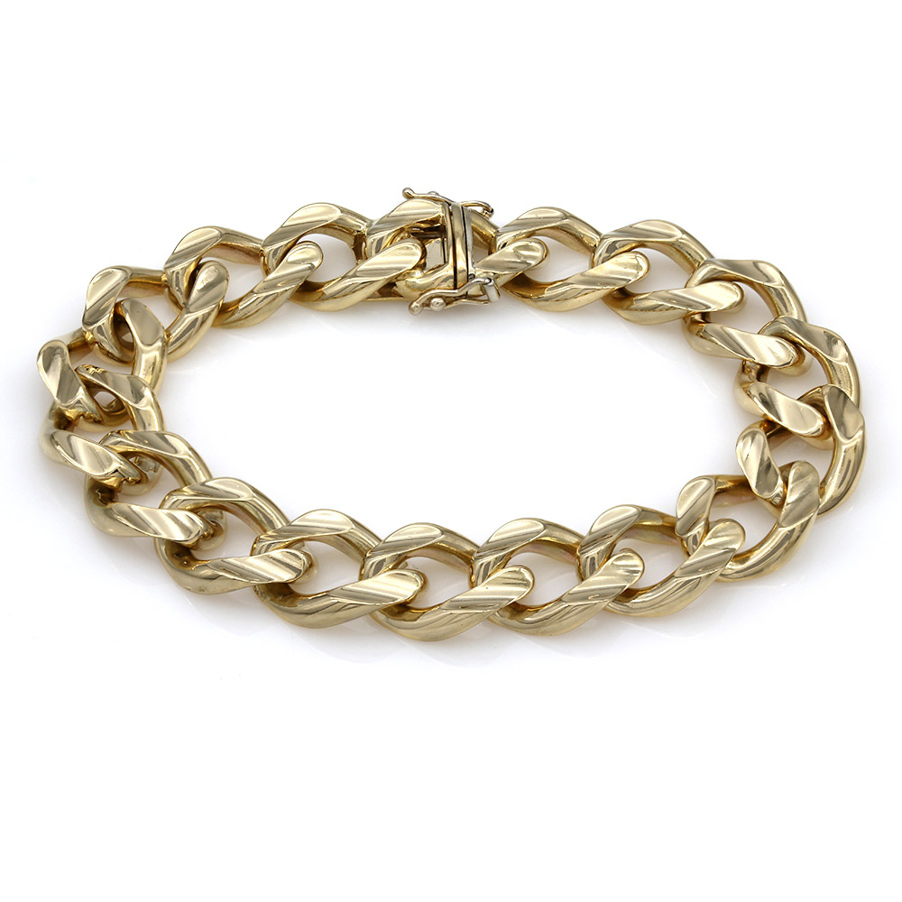 13.1mm Curb Link Chain Bracelet in 18K Yellow Gold | eBay