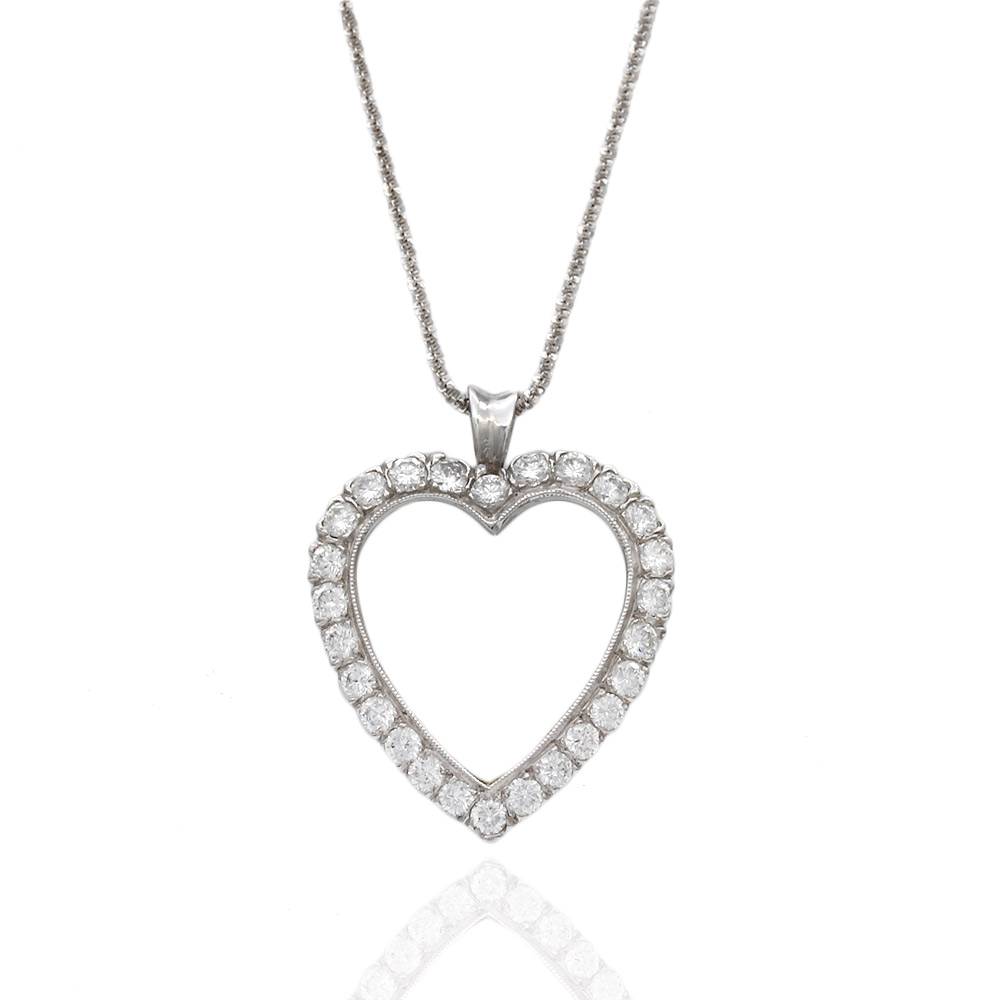 1.56ctw Open Heart Diamond Pendant in 14K White Gold | eBay