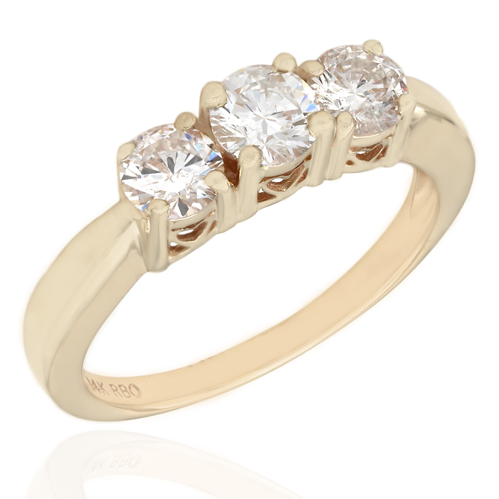 3 Stone Diamond Ring in 14K Yellow Gold | eBay