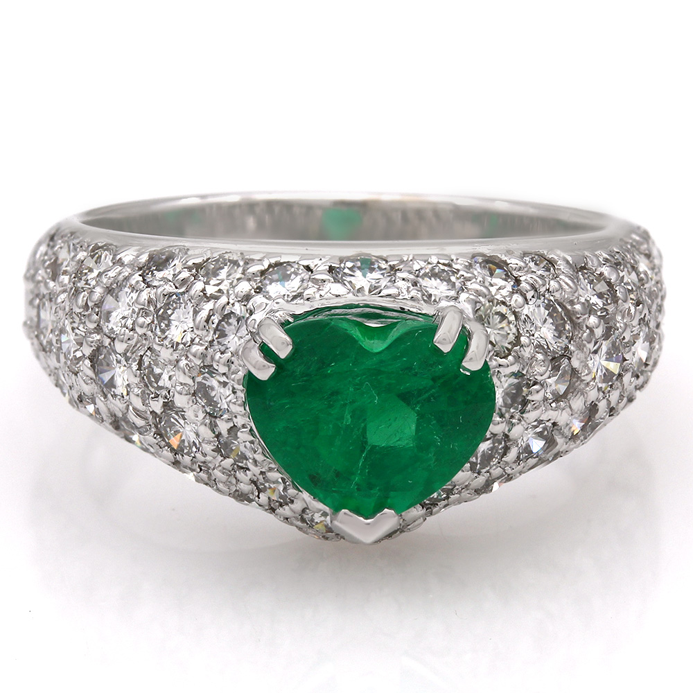 1.35ct Heart Shape Emerald Ring w/ 1.59ctw Diamonds in 18k White Gold ...