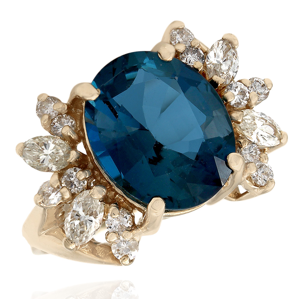 Estate /& Vintage14K Yellow Gold Over London Blue Topaz with Diamond Promise Ring